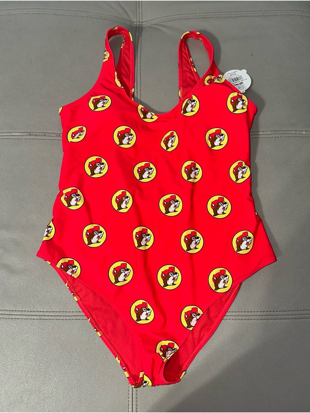 Girls' Red One-Piece Swimsuit with Playful Medallion Print